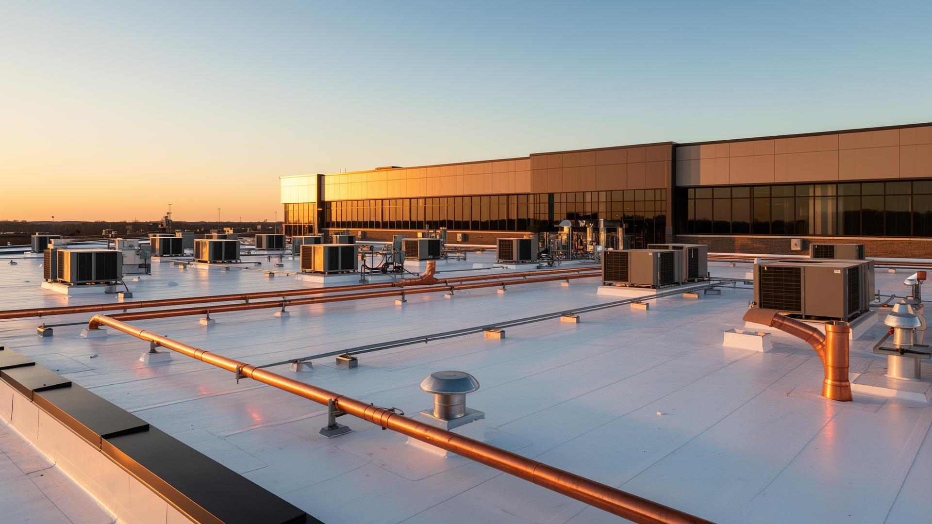 Commercial roof at sunset